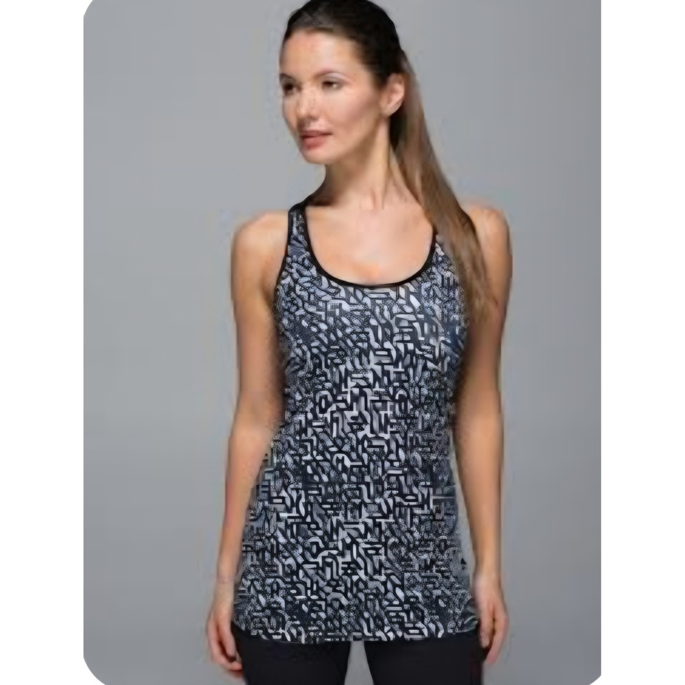 Lululemon Cool Racerback Tank Top Black White Geometric Maze Print Womens Small